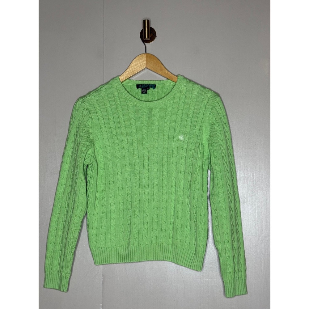 Lauren Ralph Lauren Lime Green Cable Knit Cotton Sweater Size XXS